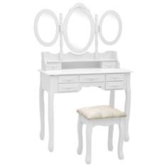 shumee fehér fésülködőasztal ülőkével és háromrészes tükörrel 