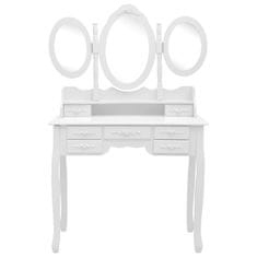 shumee fehér fésülködőasztal ülőkével és háromrészes tükörrel 