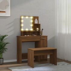 Greatstore barna tölgyszínű szerelt fa fésülködőasztal-szett LED-ekkel