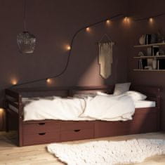 shumee sötétbarna fenyőfa ágykeret fiókokkal és szekrénnyel 90x200 cm