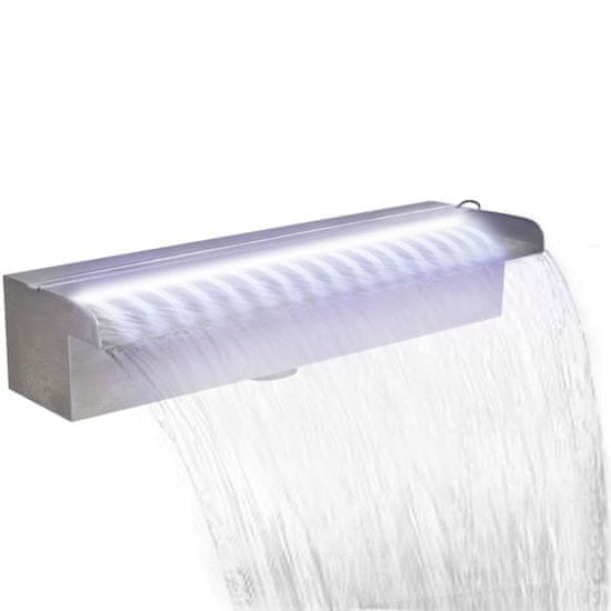 Greatstore Négyszögletes rozsdamentes acél medence szökőkút LED fényekkel 45 cm