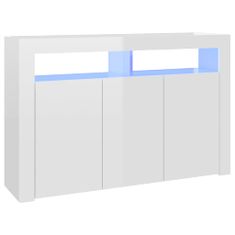 shumee magasfényű fehér tálalószekrény LED-világítással 115,5x30x75 cm