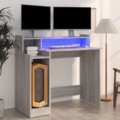 Greatstore szürke sonoma színű szerelt fa íróasztal LED-ekkel 97x45x90 cm