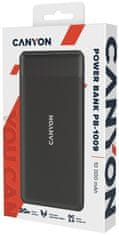 Canyon powerbank PB-1009B,10 000mAh Li-pol, In USB-C+Lightning-Apple,Out USB-C PD 20W+1xUSB-A QC 3.0,fekete