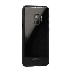 TokShop Samsung Galaxy M10 SM-M105F, TPU szilikon védőkeret, üveg hátlap, Glass Case, fekete