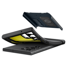 Spigen Samsung Galaxy S23 Ultra SM-S918, Szilikon tok, műanyag hátlappal, kitámasztóval, Slim Armor, sötétkék (129360)