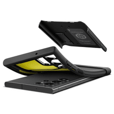 Spigen Samsung Galaxy S23 Ultra SM-S918, Szilikon tok, műanyag hátlappal, kitámasztóval, Slim Armor, fekete (129359)