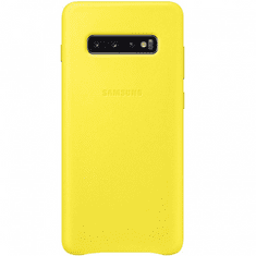 SAMSUNG Galaxy S10 Plus SM-G975, Műanyag hátlap védőtok, bőr hátlap, sárga, gyári (RS85231)