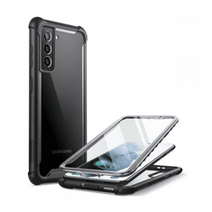 SUPCASE Samsung Galaxy S21 FE 5G SM-G990, Műanyag hátlap védőtok (elő- és hátlapi) + Tempered Glass (edzett üveg), közepesen ütésálló, IBLSN Clear, átlátszó/fekete (RS129105)