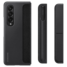 SAMSUNG Galaxy Z Fold4 5G SM-F936B, Műanyag hátlap védőtok, kitámasztóval, Ceruza tartó, fekete, gyári (RS126009)
