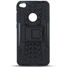 TokShop Apple iPhone 14, Műanyag hátlap védőtok, Defender, kitámasztóval és szilikon belsővel, autógumi minta, fekete (125276)