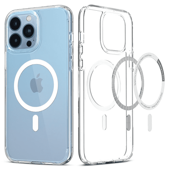 Spigen Apple iPhone 13 Pro Max, Műanyag hátlap védőtok + szilikon keret, Magsafe töltővel kompatibilis, Ultra Hybrid Mag, átlátszó/fehér (107332)