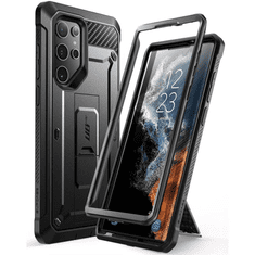 SUPCASE Samsung Galaxy S22 Ultra 5G SM-S908, Műanyag hátlap védőtok, közepesen ütésálló, telefontartó gyűrű, kitámasztóval, övre fűzhető, Unicorn Beetle Pro, fekete (111745)