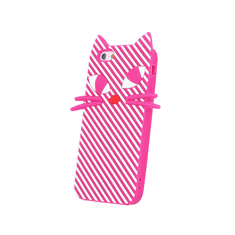 TokShop Huawei Y6 II, TPU szilikon tok, 3D csíkos macska minta, rózsaszín/fehér (51131)