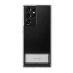 SAMSUNG Galaxy S21 Ultra 5G SM-G998, Műanyag hátlap védőtok, dupla rétegű, gumírozott, kitámasztóval, átlátszó, gyári (RS102633)