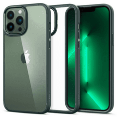 Spigen Apple iPhone 13 Pro Max, Műanyag hátlap védőtok + szilikon keret, Ultra Hybrid, átlátszó/sötétzöld (123740)