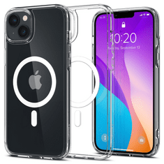 Spigen Apple iPhone 14 Plus, Műanyag hátlap védőtok + szilikon keret, Magsafe töltővel kompatibilis, Ultra Hybrid Mag, átlátszó/fehér (125656)