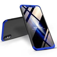GKK Apple iPhone XS Max, Műanyag hátlap védőtok, 360, 3in1, fekete/kék (RRGK0279)