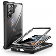 SUPCASE Samsung Galaxy S22 Ultra 5G SM-S908, Műanyag hátlap védőtok (elő- és hátlapi), közepesen ütésálló, IBLSN, átlátszó/fekete (111742)
