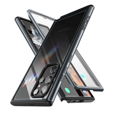 SUPCASE Samsung Galaxy S22 Ultra 5G SM-S908, Műanyag hátlap védőtok + Tempered Glass (edzett üveg), közepesen ütésálló, Unicorn Beetle Edge, átlátszó/fekete (111752)