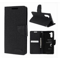 Mercury Samsung Galaxy Note 10 / 10 5G SM-N970 / N971, Oldalra nyíló tok, stand, Canvas Diary, textil hatás, fekete (RS90045)