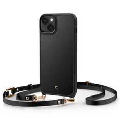 Spigen Apple iPhone 14 Plus, Szilikon védőkeret + műanyag hátlap, bőrrel bevont hátlap, nyakbaaksztó, Magsafe töltővel kompatibilis, Ciel Cyrill Classic Charm Mag, fekete (125692)