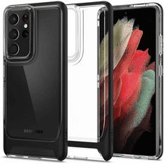 Spigen Samsung Galaxy S21 Ultra 5G SM-G998, Szilikon tok, műanyag kerettel, Neo Hybrid Crystal, átlátszó/fekete (S53547)
