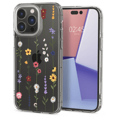 Spigen Apple iPhone 14 Pro, Szilikon tok, légpárnás sarok, virágoskert minta, Ciel Cyril Cecile, átlátszó/színes (125568)
