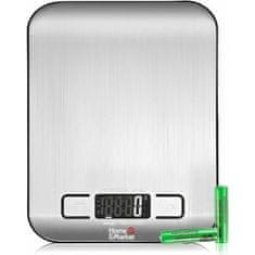 HOME & MARKER® Digitális konyhai mérleg 18 x 14 x 1,5 cm, ezüst színű , 5000gr méréshatár, LCD kijelzővel -- KITCHENSCALE
