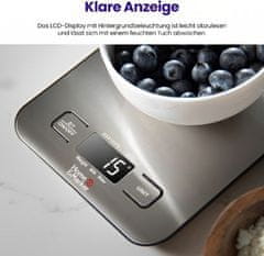 HOME & MARKER® Digitális konyhai mérleg 18 x 14 x 1,5 cm, ezüst színű , 5000gr méréshatár, LCD kijelzővel -- KITCHENSCALE