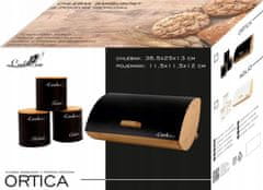 RAMIZ ORTICA fekete bambusz kenyértartó + 3 darab fém tároló doboz