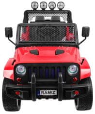 RAMIZ IdealStore Jeep Drifter 4x4 Red Star Elektromos autó távirányítóval, 125 x 65 x 78 cm, 4 Motorral, Biztonsági öv, 2 Ülés, Fényszórók és első lámpák, Audio panel, Hangvezérlők a kormányon, Maximum 30 k