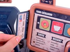 RAMIZ 41 db-os gyermek kávézó készlet fény- és hanghatásokkal (kávéfőző, pénztár, kávés bögrék, édességek, hitelkártya, bankjegyek és érmék)