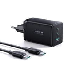 Joyroom TCG01 GaN hálózati töltő USB / 2x USB 65W + kábel USB-C, fekete