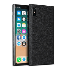 gigapack Szilikon telefonvédő (valódi bőr bevonat, csuklópánt) FEKETE [Apple iPhone XS 5.8] (5996591013442)