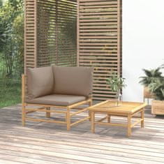 shumee 2 részes bambusz kerti ülőgarnitúra tópszínű párnákkal