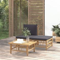 shumee 3 részes bambusz kerti ülőgarnitúra sötétszürke párnákkal