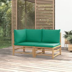 shumee 2 részes bambusz kerti ülőgarnitúra zöld párnákkal