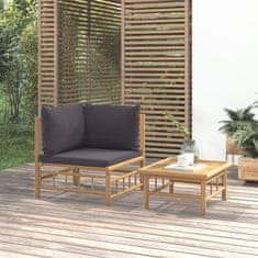 shumee 2 részes bambusz kerti ülőgarnitúra sötétszürke párnákkal