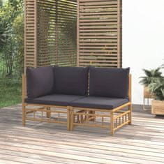 shumee 2 részes bambusz kerti ülőgarnitúra sötétszürke párnákkal