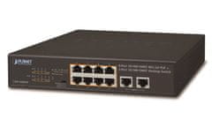 Planet GSD-1008HP, PoE switch 8x PoE 802.3at 120W+ 2x 1000Base-T, VLAN, extend mód 10Mbps 250m-ig