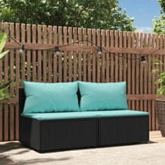 shumee 2 db fekete polyrattan kerti középső kanapé párnákkal