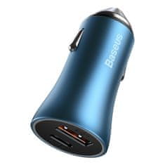 BASEUS Golden Contactor Pro autós töltő USB-C / USB 40W PD QC + kábel USB-C / Lightning, kék