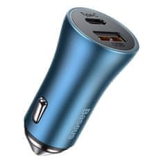 BASEUS Golden Contactor Pro autós töltő USB-C / USB 40W PD QC + kábel USB-C / Lightning, kék