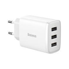 BASEUS Compact hálózati töltő 3x USB 17W, fehér