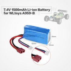 YUNIQUE GREEN-CLEAN 7.4V 1500mAh újratölthető LiPo akkumulátor WLtoys A959-B RC Buggy Car A979-B