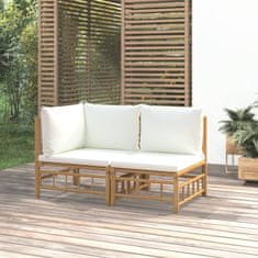 shumee 2 részes bambusz kerti ülőgarnitúra krémfehér párnákkal