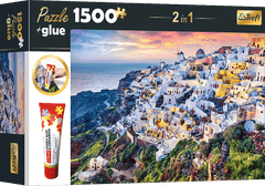 Trefl 2in1 puzzle készlet Gyönyörű Szantorini sziget, Görögország 1500 darab ragasztóval
