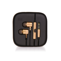 TokShop Vezetékes sztereó fülhallgató, 3.5 mm, felvevőgombos, dobozos, arany (48116)