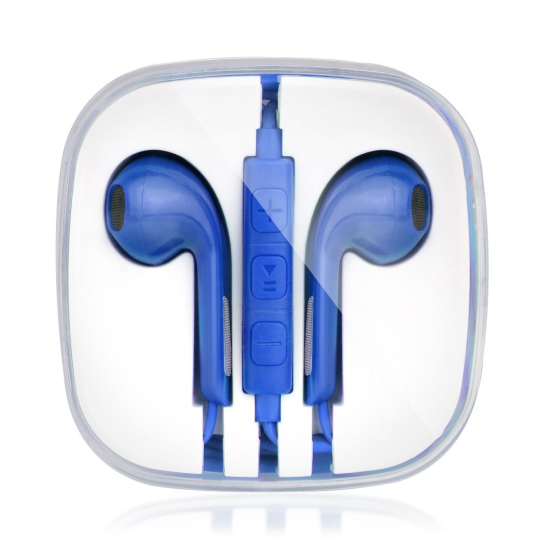 TokShop Vezetékes sztereó fülhallgató, Androidos készülékekhez, 3.5 mm, felvevőgombos, dobozos, kék (48127)